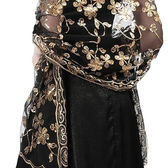 Shawls and Wraps for Evening Dresses,Women Formal 1920s Sequin Flower Sheer Shaw - Picture 8 of 8